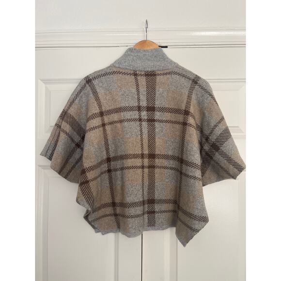 Note di Anita Wool Blend Plaid Poncho Mock Neck One Size - Picture 3 of 4
